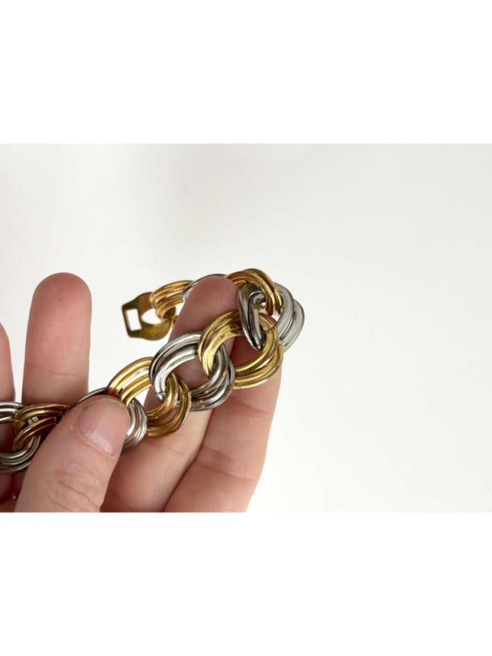 Dual Gold & Silver Double Strung Chunky Vintage 80's Style Bracelet - Picture 16 of 16